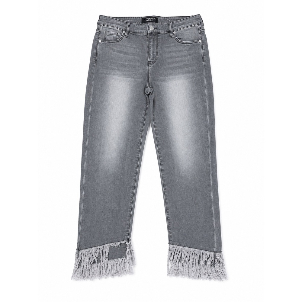 Liverpool Los Angeles Crop Straight Grey Fringe Hem Jeans Size 8 29 Inseam 25